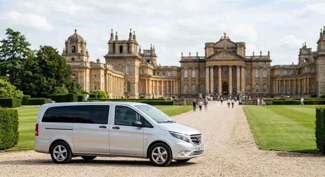 Silver 8 seater Mercedes-Benz people carrier parked on the drive of a stately home